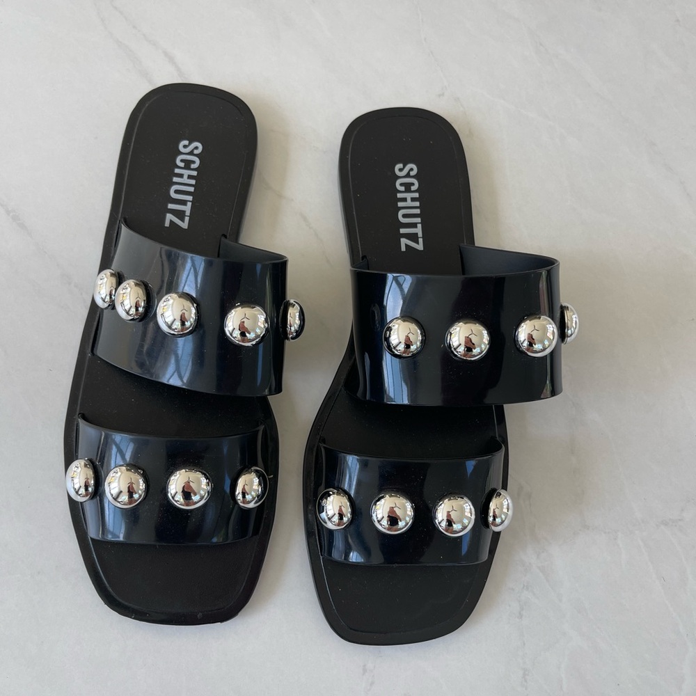 SCHUTZ Black Sandals with Metallic Accents